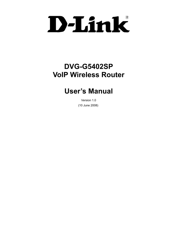 D-Link DVG-G5402SP VoIP Wireless Router User’s Manual - Page 1