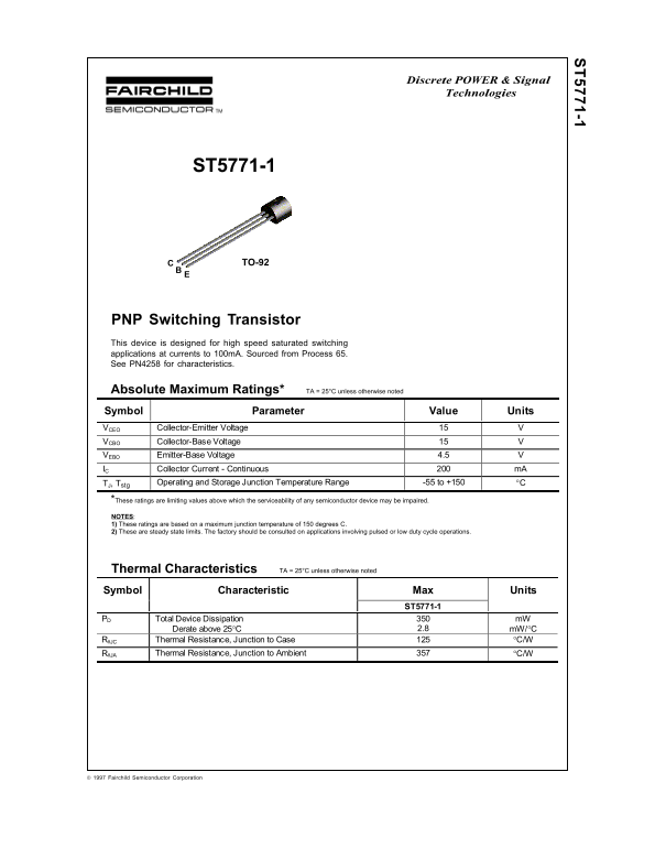 Fairchild ST5771-1 Data Handbook - Page 1