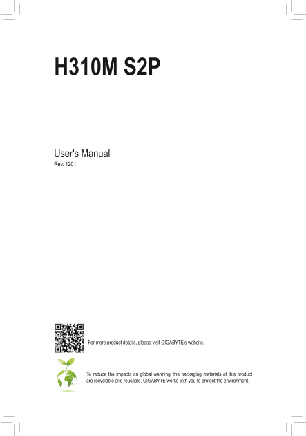 Gigabyte Motherboard H310M S2P (rev.1.x) User Manual English (version 1201) - Page 1