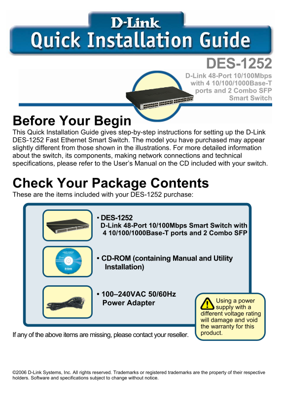 D-Link DSL-1252 Quick Installation Guide - Page 1