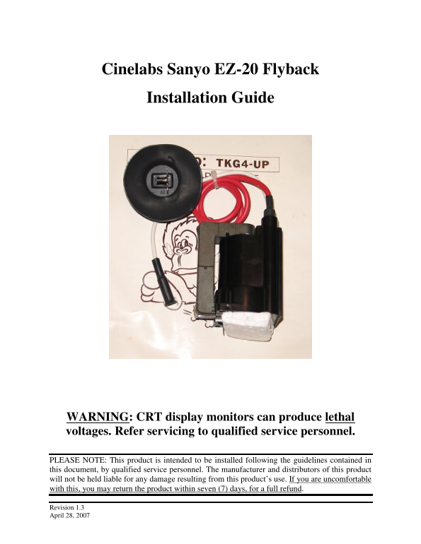 Sanyo EZ-20 Flyback Installation Guide - Page 1