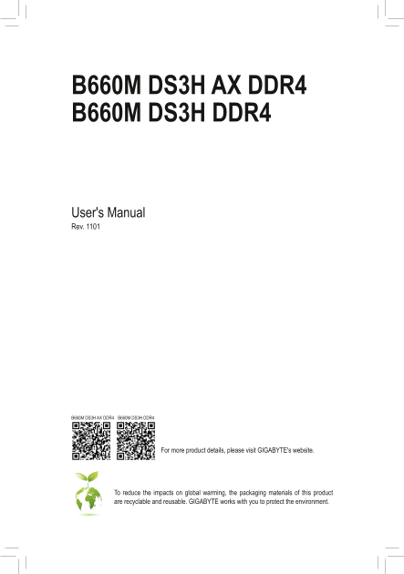 Gigabyte Motherboard B660M DS3H DDR4 (rev.1.0) User Manual - English (version 1101) - Page 1