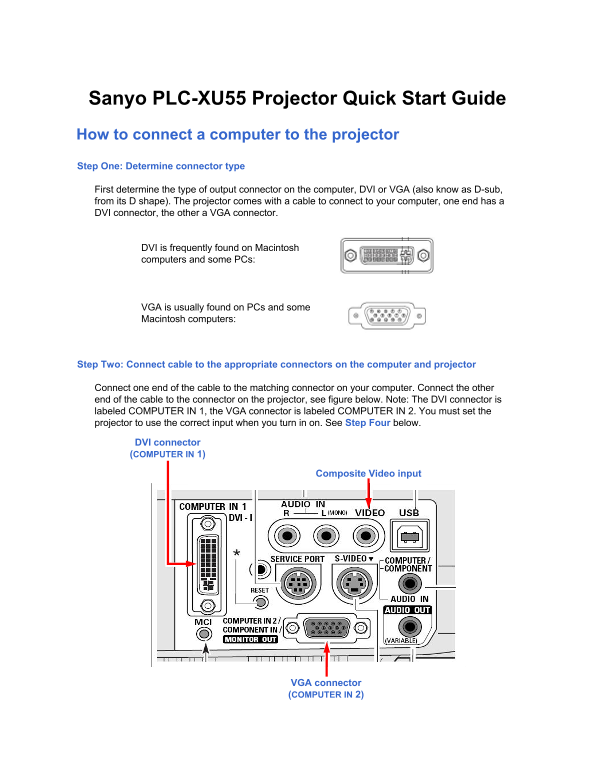 Sanyo PLC-XU55 Projector Quick Start Guide - Page 1