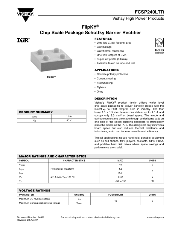 Vishay FCSP240LTR User Guide - Page 1