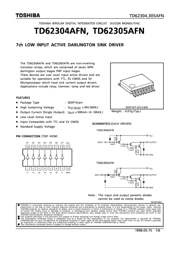 Toshiba TD62304,305AFN Data Manual 1 - Page 1