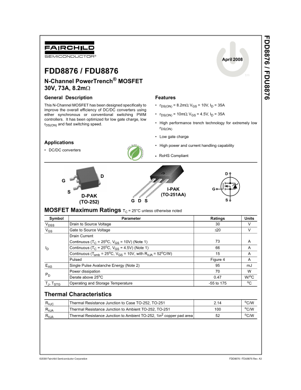 Fairchild FDD8876 FDU8876 User's Manual - Page 1