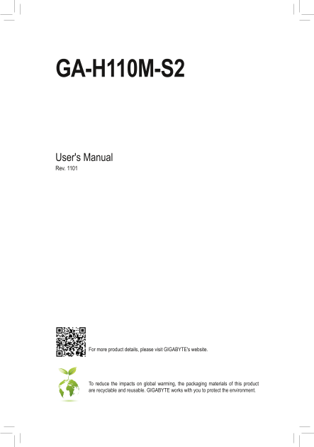 Gigabyte Motherboard GA-H110M-S2 (rev.1.x) User Manual - English (version 1101) - Page 1