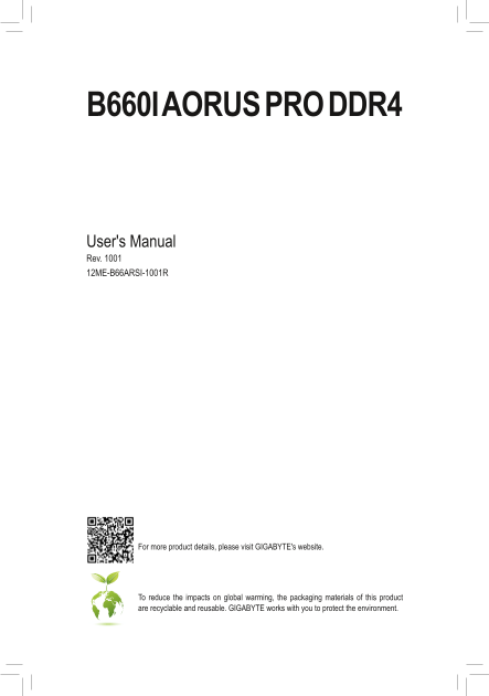 Gigabyte Motherboard B660I AORUS PRO DDR4 (rev.1.x) User Manual in English (version 1001) - Page 1