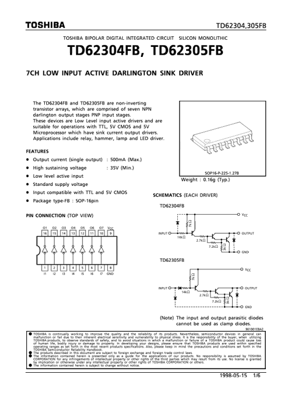 Toshiba TD62304,305FB Data Sheet - Page 1