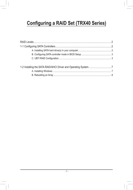 Gigabyte Motherboard TRX40 AORUS MASTER (rev.1.0) RAID Setup Guide - Page 1
