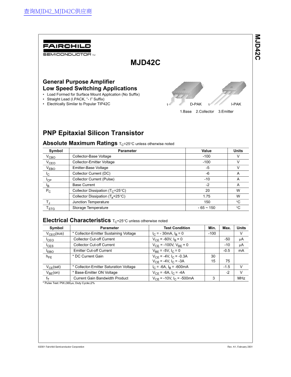 Fairchild MJD42C Data Handbook - Page 1