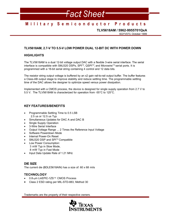 Texas Instruments - TLV5618AM-5962 Data Converter User's Manual - Page 1