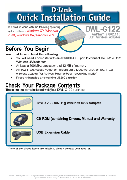 D-Link DWL-G122 Quick Installation Guide - Page 1