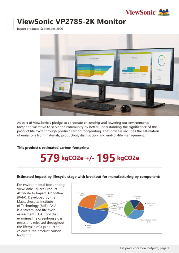 ViewSonic VP2785-2K Photography Series Monitor User Guide Footprint Report - Page 1