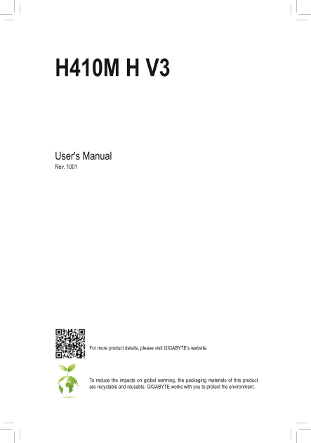 Gigabyte Motherboard H410M-H-V3 (rev.1.0) User Manual - English (version 1001) - Page 1