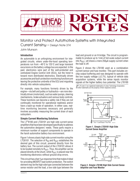 LINEAR Monitor & Protect Automotive Systems w/ Integrated Current Sensing – Design Note 374 - Page 1
