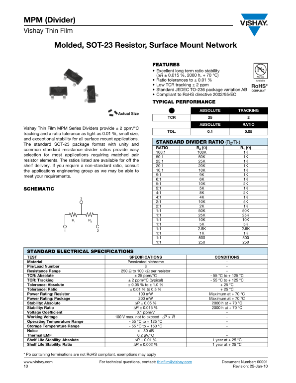 Vishay Thin Film SOT-23 Specifications and User Guide - Page 1