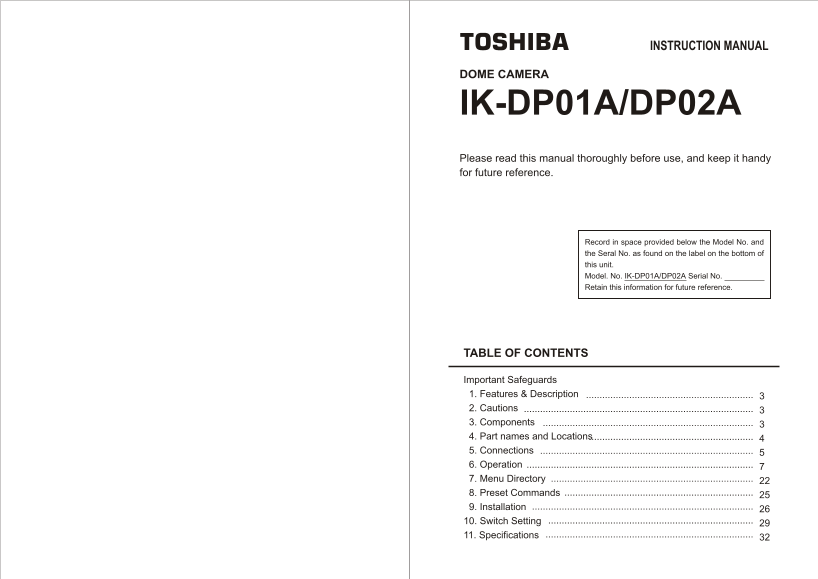 Toshiba IK-DP01A DP02A User Manual - Page 1
