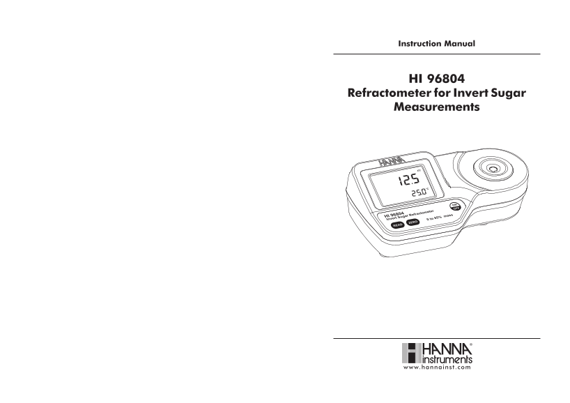 Hanna HI 96804 Invert Sugar Measurement Refractometer Instruction Manual - Page 1