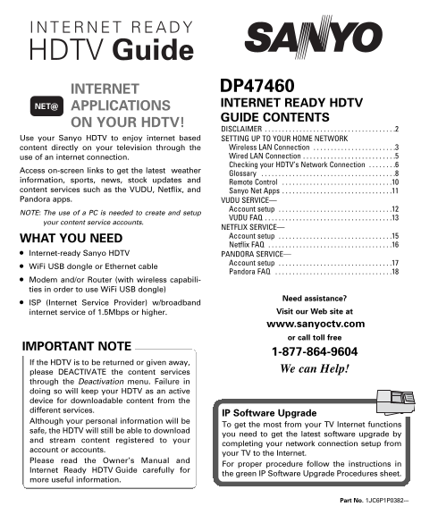 Sanyo DP47460 Owner's Manual - Page 1