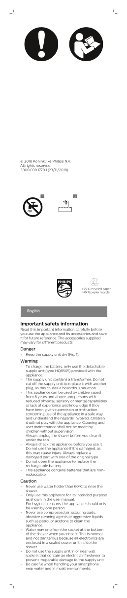 Philips Shaver series 7000 Wet&Dry Electric Foil Shaver S7970 26 Product Support & Manual - Page 1