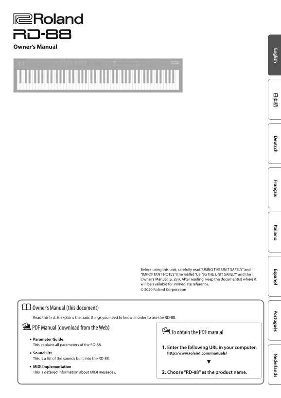 Roland RD-88 Professional Stage Digital Piano Owner's Manual - Page 1