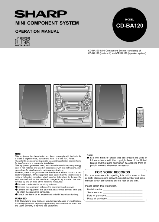 SHARP CD-BA120 Operation Manual - Page 1