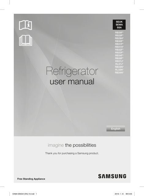 Samsung Refrigerator (2-Door, 3-Door) - RB31FERNDSSS User's Manual - Page 1