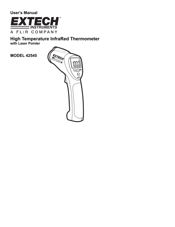 EXTECH Infrared Thermometer with Laser Pointer Model 42545 User Guide and Owner's Manual - Page 1