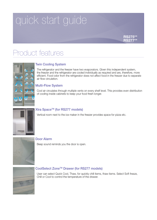 Samsung RS1UHPE Quick User Guide for Double Door Refrigerator - Page 1