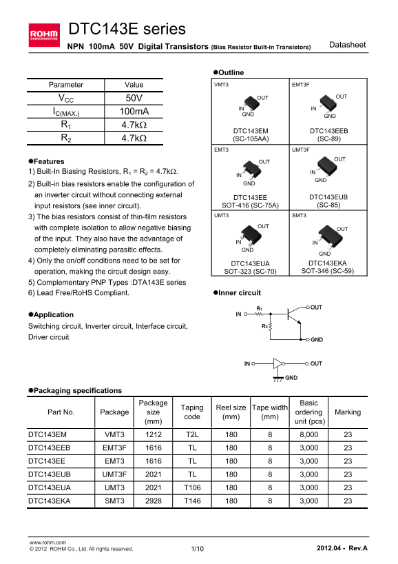 ROHM DTC143EUA User Guide - Page 1