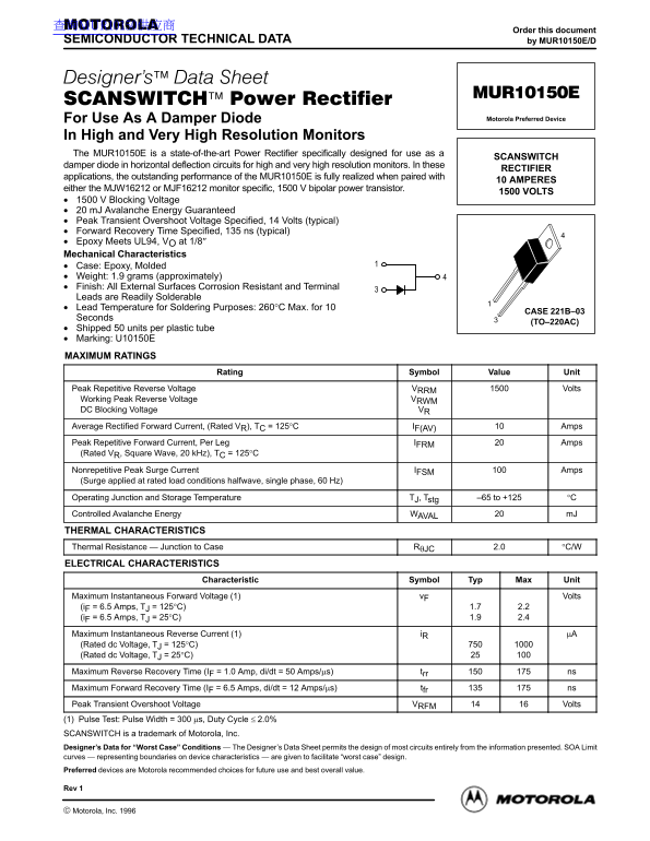 MOTOROLA Mur10150E Data Sheet - Page 1