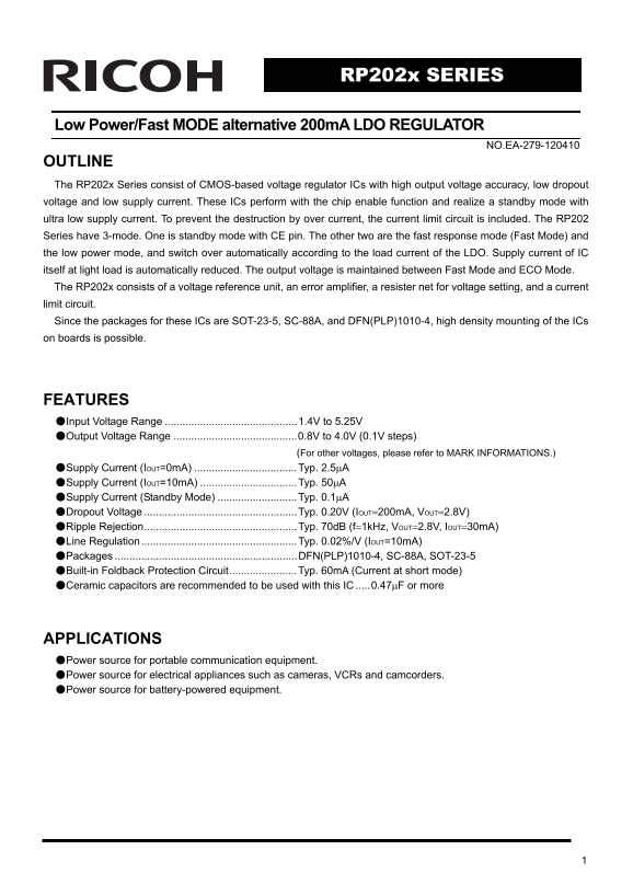 RICOH RP202x Series Data Sheet (1) User Guide - Page 1