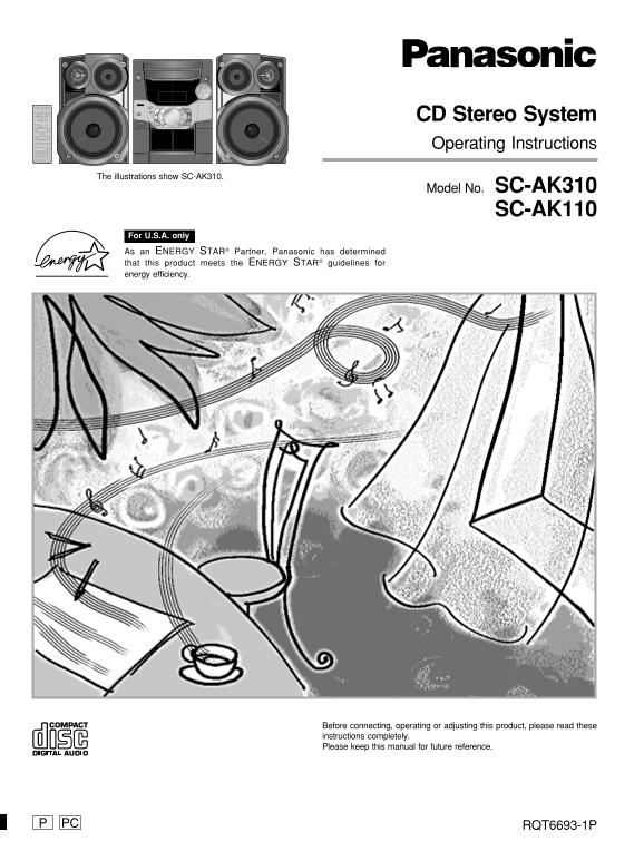 Operating Instructions for Panasonic SC-AK310 110 CD Stereo System - Page 1