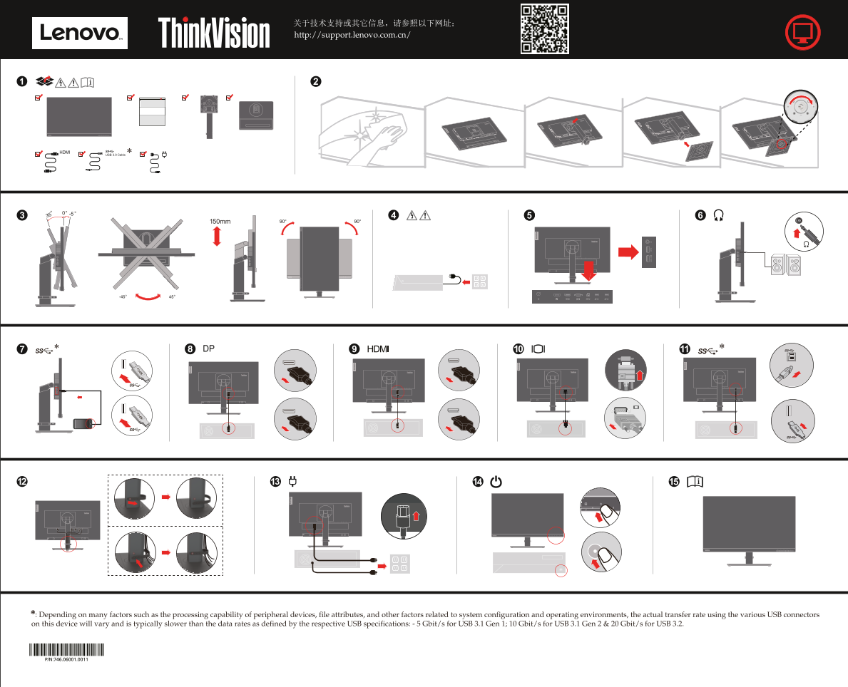 Lenovo ThinkVision T23i-20 Quick Setup Guide - Page 1
