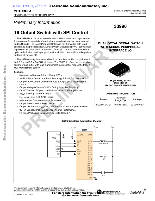 Motorola 33996 Data Sheet/Manual - Page 1