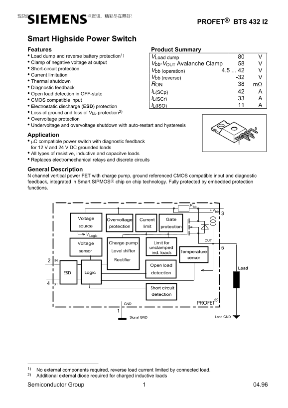 Siemens PROFET BTS 432 I2 User's Manual - Page 1
