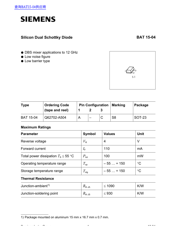 Siemens BAT 15-04 Data Sheet - Page 1