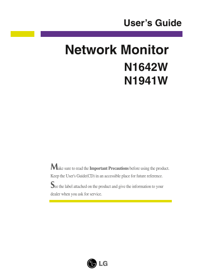 LG 19-inch N1642W-PF ATR Product Specification Manual English - Page 1