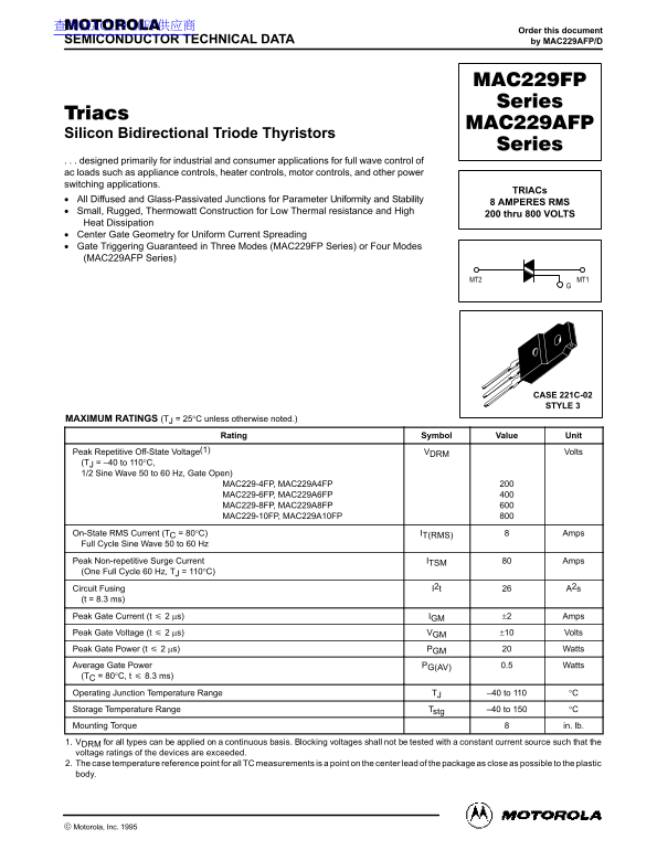 Motorola MAC229FP Series Data Sheet Owner's Manual MAC229AFP Series Data Sheet Owner's Manual - Page 1
