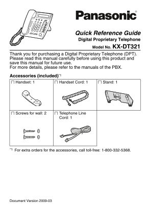 Panasonic KX-DT321 Quick Reference Guide - Page 1