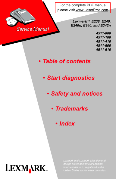 Lexmark E238, E240, E240n, E340, and E342n 4511-000 4511-100 4511-410 4511-600 4511-610 Owner's Manual User Guide - Page 1
