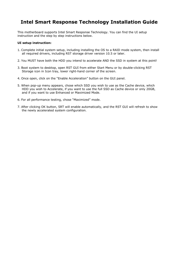 Intel Smart Response Technology Installation Guide - Page 1