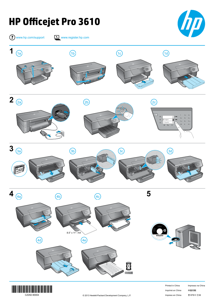 HP Officejet Pro 3610 Series Install Poster - Black & White Digital Multifunction Printer - Page 1