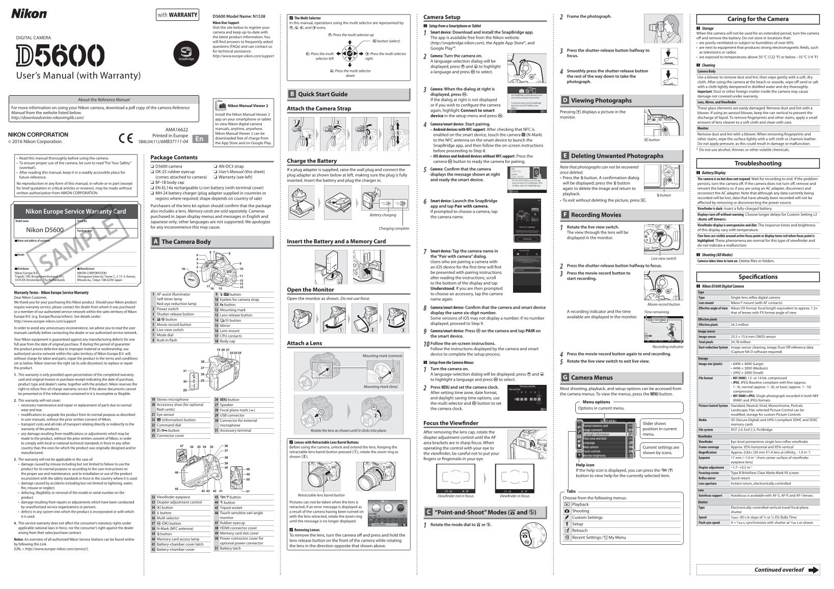 Nikon Digital SLR CamerasD5600 User' - Page 1