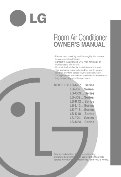 LG Split Air Conditioner LS-M3061BL Product Manual English - Page 1