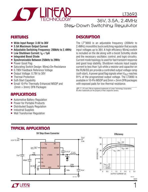 LINEAR TECHNOLOGY LT3693 Data Sheet manual instructions - Page 1