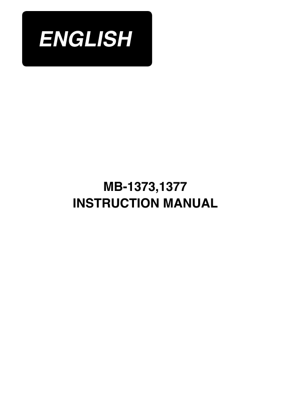 Juki MB-1370 Series User's Manual and Instruction Book (English) - Page 1