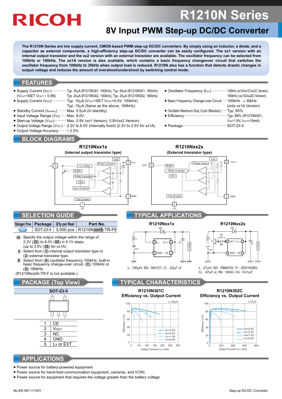 RICOH R1210N Series 8V Input PWM Step-up DC DC Converter User's Guide - Page 1