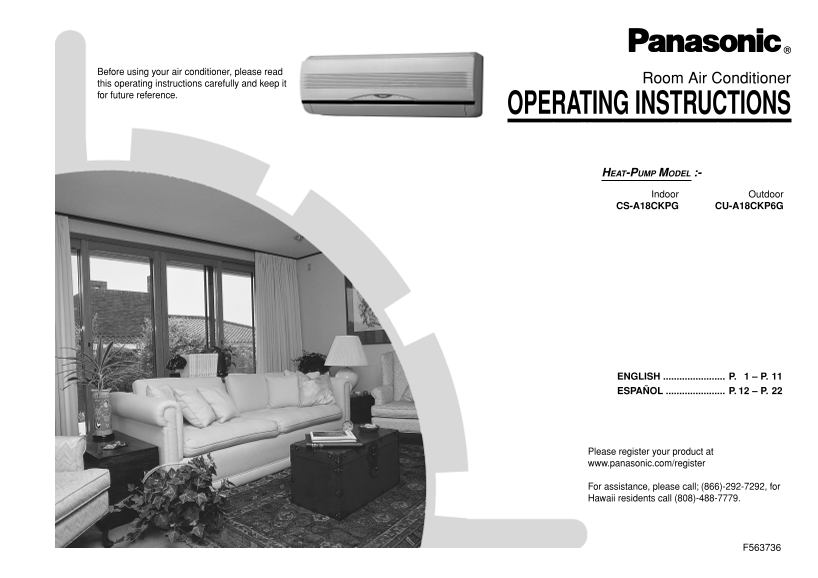 Panasonic CS-A18CKPG, CU-A18CKP6G User Manual - Page 1